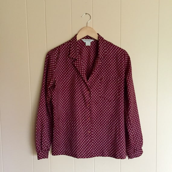 Vintage burgundy foulard blouse, wine blouse, men… - image 2