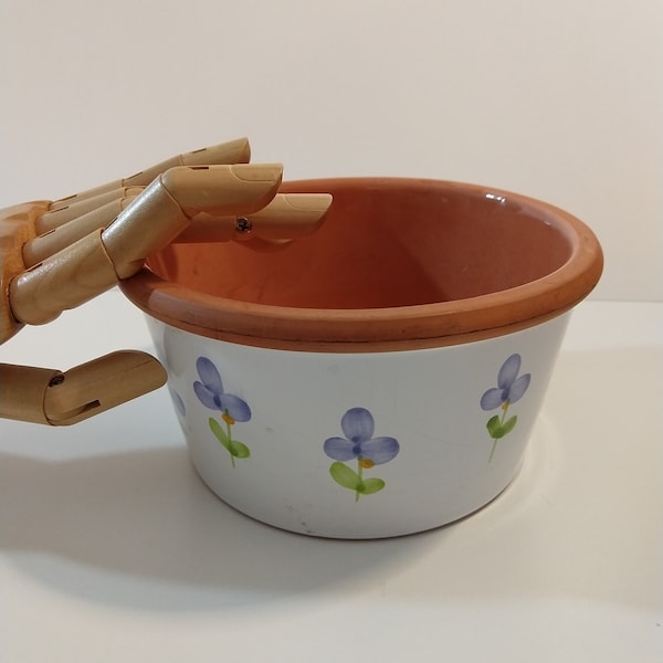 Vintage terracotta pot with glazed hand painted flowers seed starter candle holder