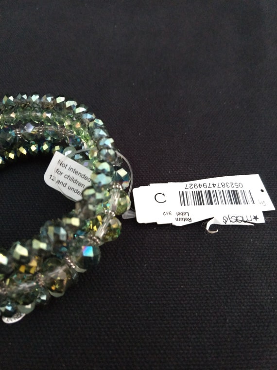 Vintage spiral beaded bracelet shiny blues greens… - image 4