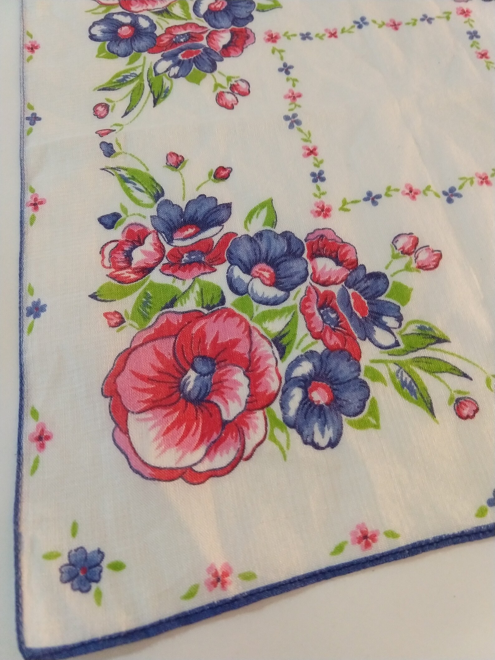 Vintage Handkerchief 1940s Womens Hanky Blue Red Pink Floral - Etsy
