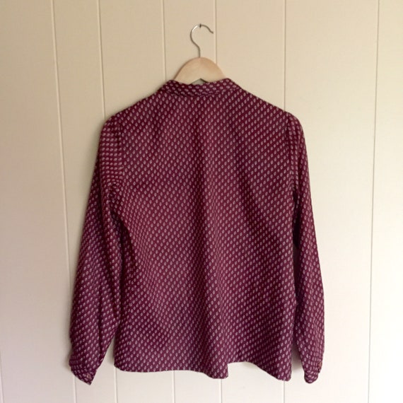 Vintage burgundy foulard blouse, wine blouse, men… - image 5