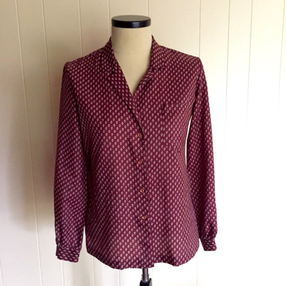 Vintage burgundy foulard blouse, wine blouse, mens