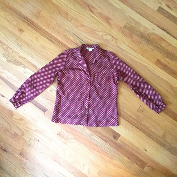 Vintage burgundy foulard blouse, wine blouse, men… - image 8