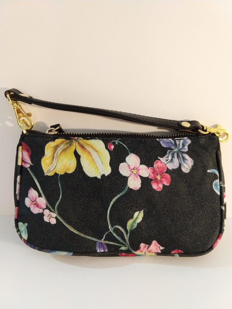 Vintage 100/% silk purse handbag floral design silk wristlet Cathaya digital printed silk Teflon protected