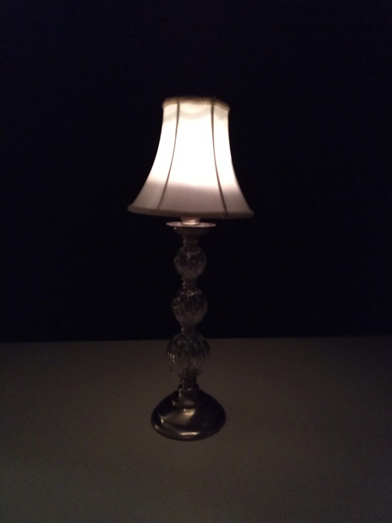 Vintage Candle Lamp Glass Silver Metal W Lampshade and Cup Boudoir Lamp