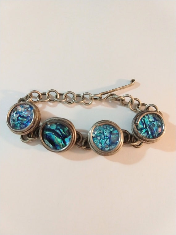 Vintage 90's Abalone shell bracelet silver tone m… - image 1