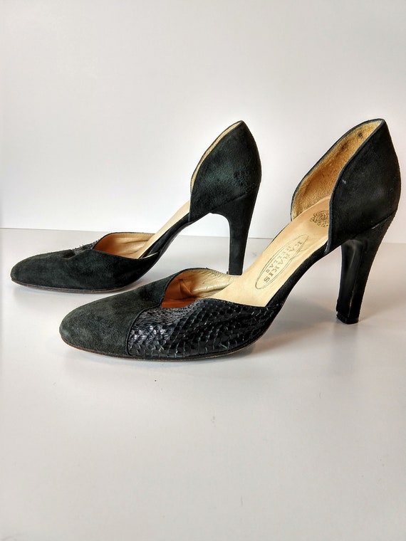 Suede with real snakeskin d'orsay pump,dressy shoe