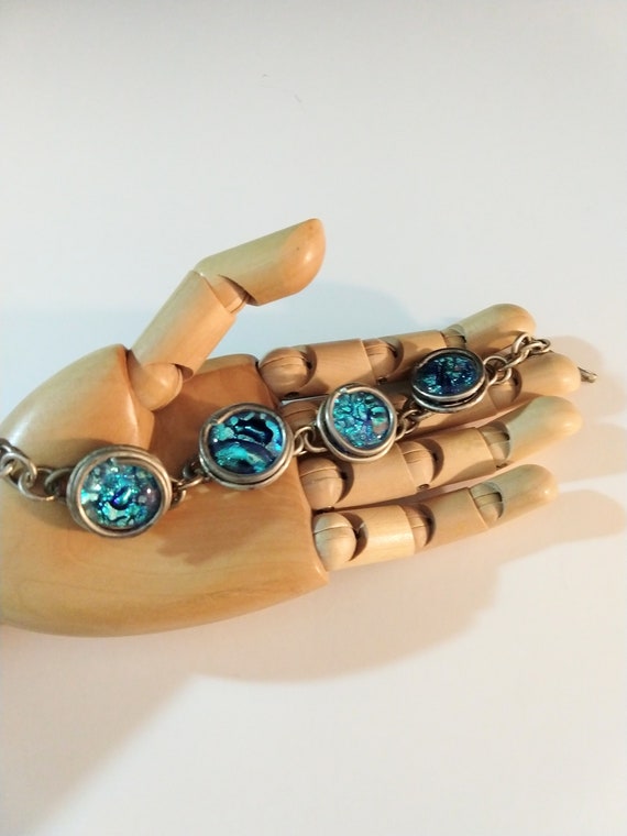 Vintage 90's Abalone shell bracelet silver tone m… - image 8