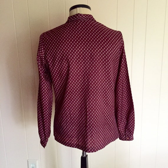 Vintage burgundy foulard blouse, wine blouse, men… - image 3