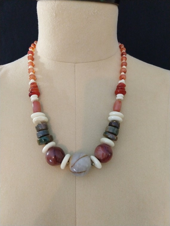 Vintage Natural Stone Necklace. Chunky Boho Style Heavy Statement