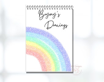 Sparkle rainbow Personalised A4 Sketch pad / Drawing book/ Art pad. Personalised gift.