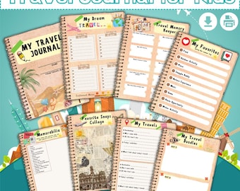 Adventure Awaits: Kids Travel Journal Instant Download PDF Memory book, children's travel book, children's travel diary,  travel planner.