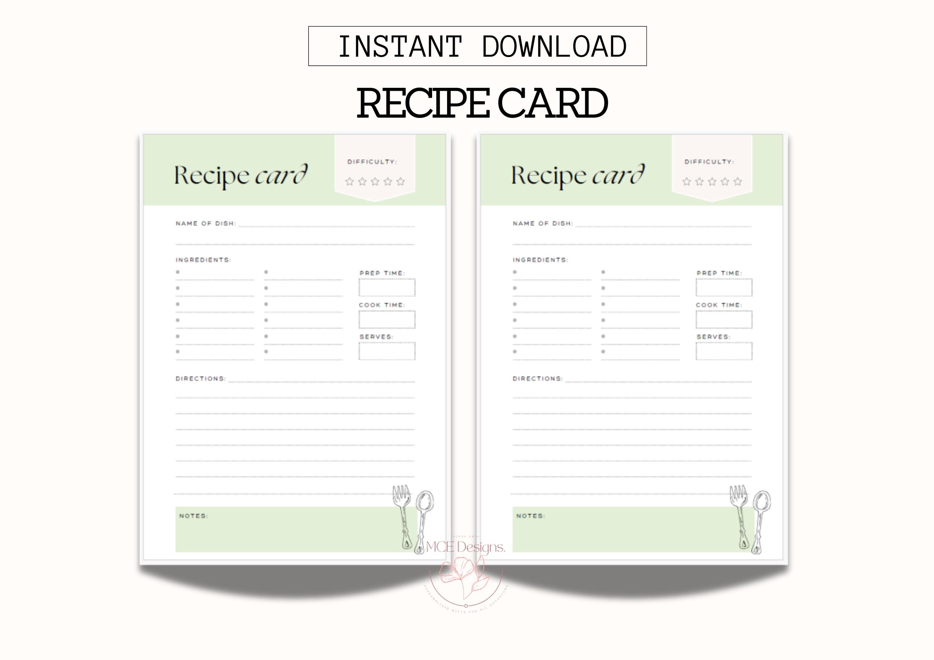Editable Recipe Card Book Printable Template, Blank Recipe Page ...