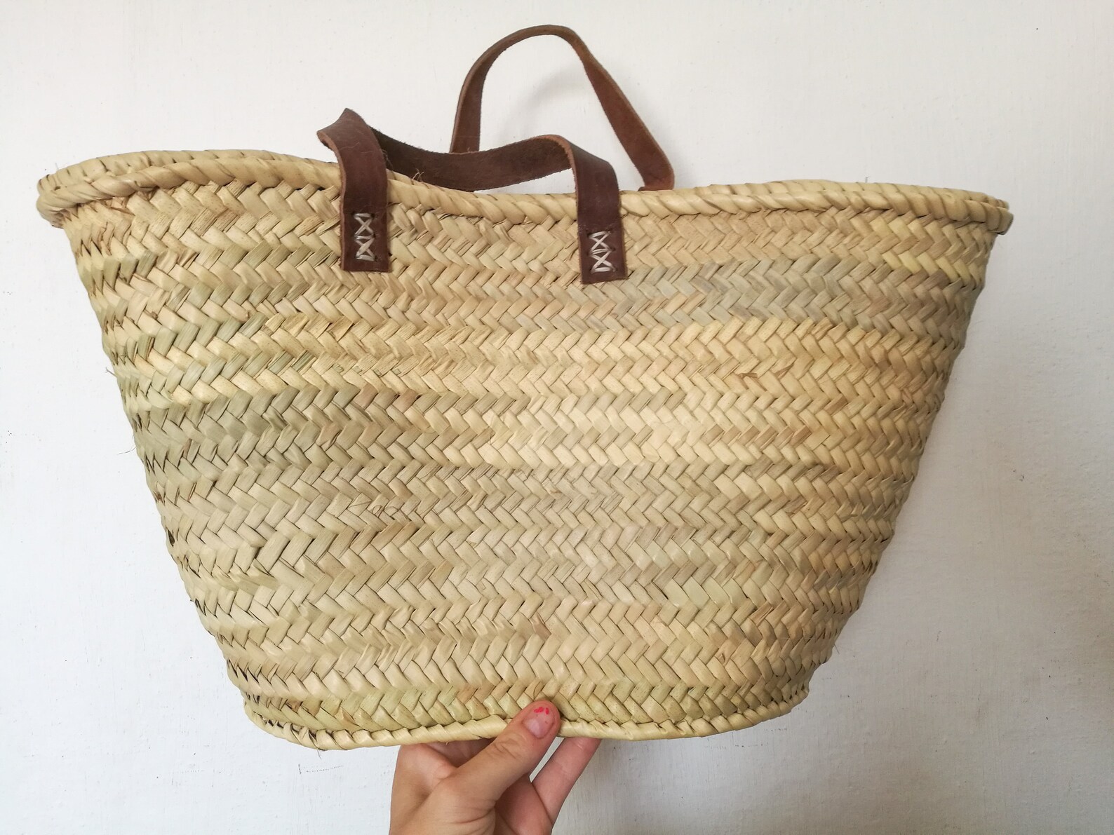 Medium Size Straw Market Bag With Leather Handles French Etsy