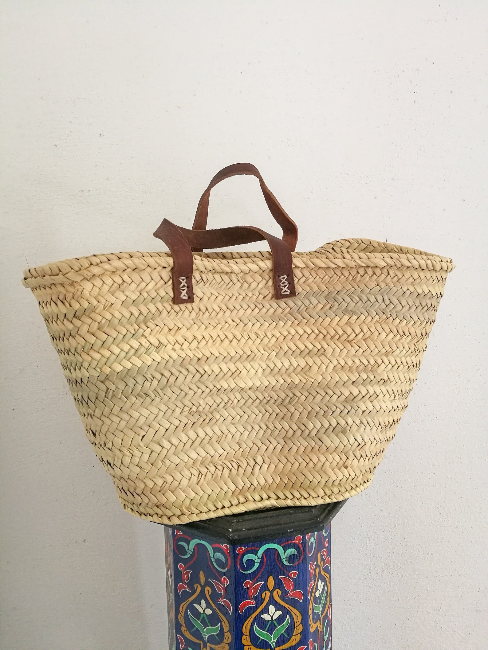 Medium Size Straw Market Bag With Leather Handles French Etsy