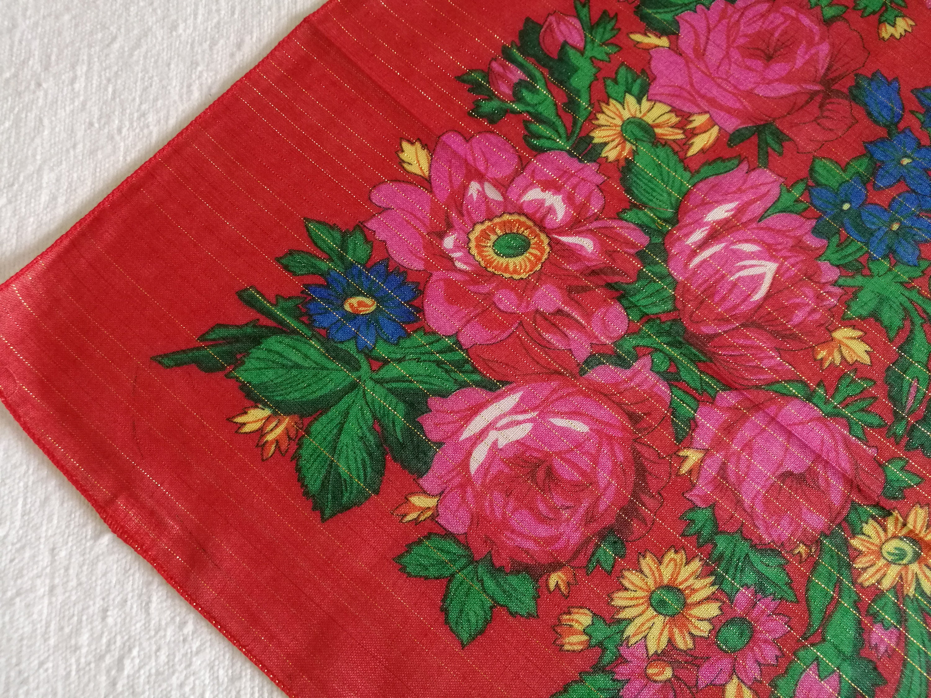 Glittering Red Russian Scarf Red Floral Shawl Russian Scarf Etsy