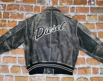 Diesel vintage leather jacket script concrete gray casual