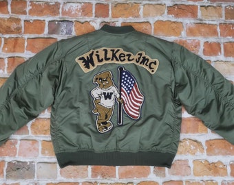 WILKER INDUSTRIES ma1 vintage usa bomber jacket olive green air force bulldog casual