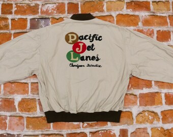 Chevignon Vintage Denim Bomber Jacket Pazific Jet lanes beige