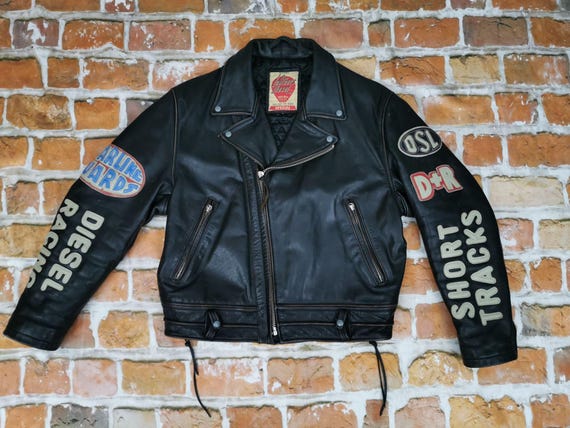 Diesel Dsl Racing Vintage Biker Leather Jacket SHORT TRACKS Black