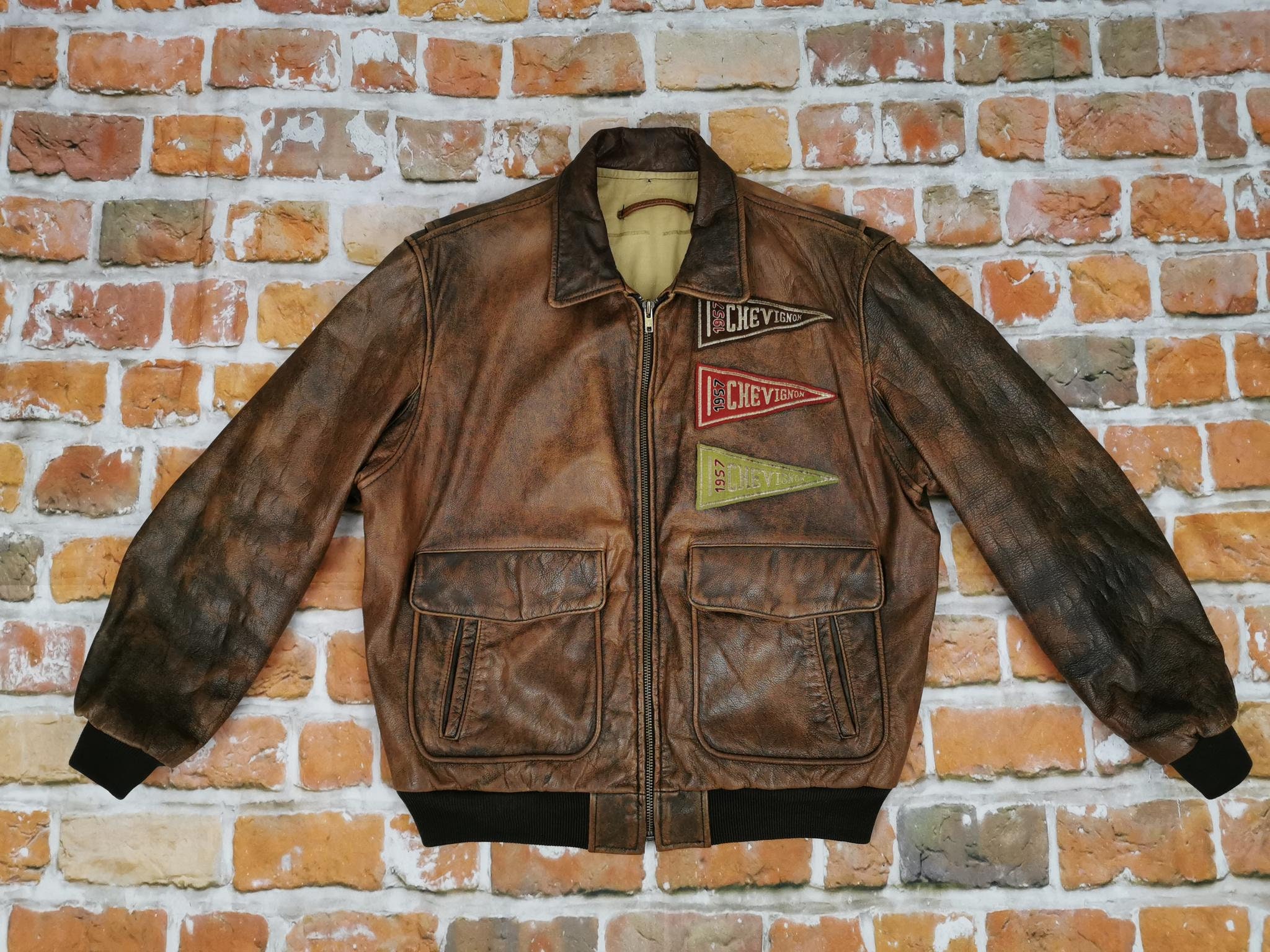Chevignon Vintage Leather Jacket Pilots Aviator 1957 THORNES Chevignon Vintage Leather Jacket Pilots Aviator 1957 THORNES