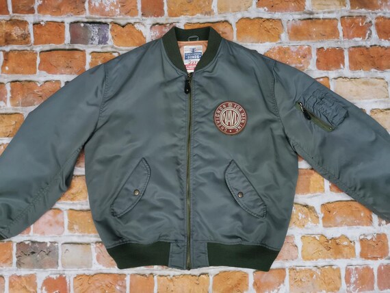 Chevignon Vintage Ma1 Bomber Aviator Jacket Khaki Green Casual Etsy Denmark