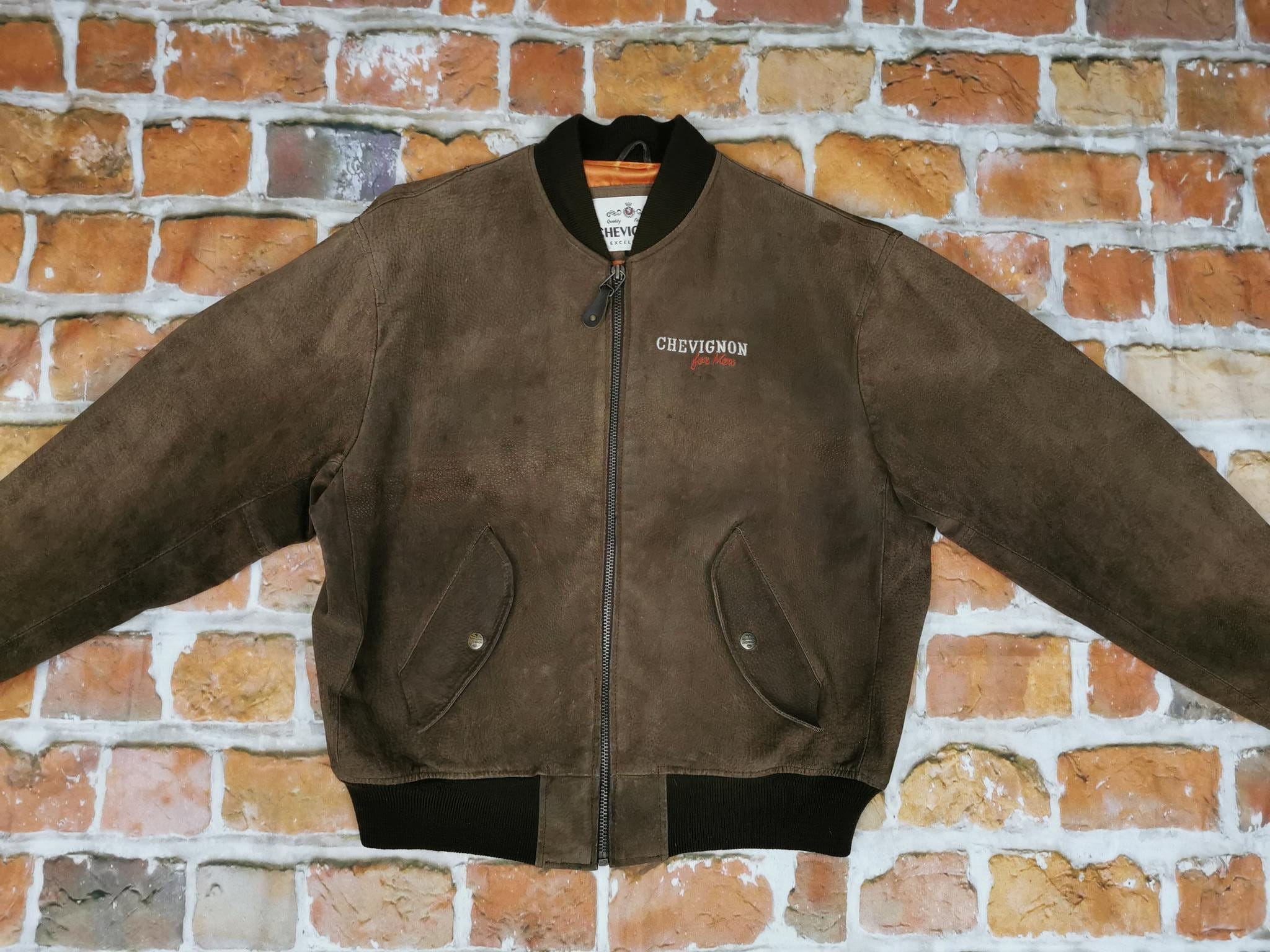 Chevignon Vintage Leather Jacket for Men Brown Suede Casual - Etsy