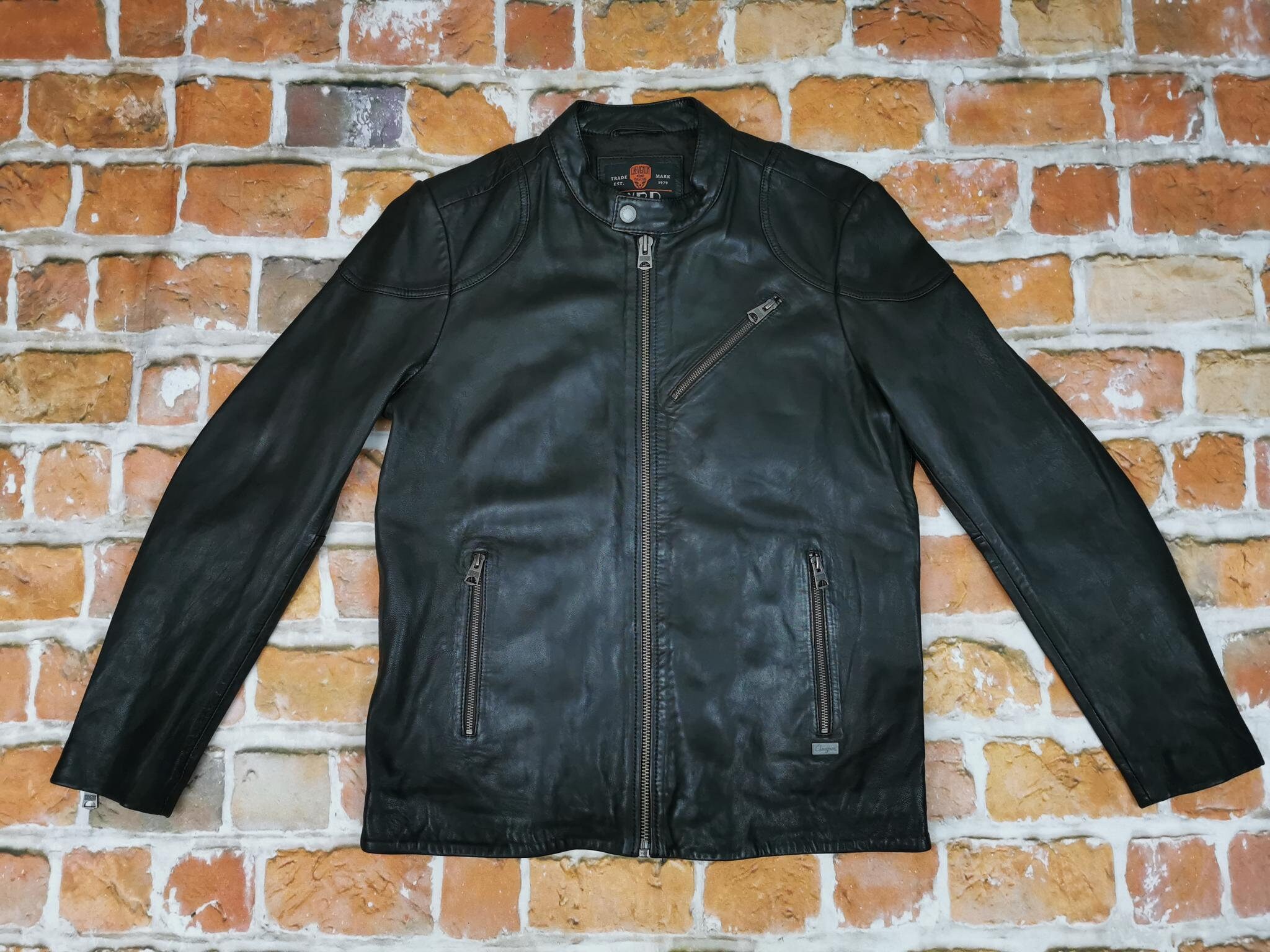 Chevignon Biker Vintage Leather Jacket Steel Black Casual - Etsy