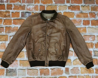 80s〜90s CHEVIGNON real leather jacket Vintage 80s 90s Chevignon Leather Jacket Aviator Jacket Dark