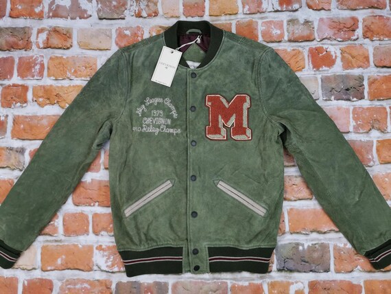 Chevignon Vintage Leather Jacket Green Sky League Champs Suede Casual
