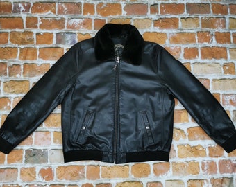 Chevignon 57 Vintage Leather Jacket Round Arch Black Casual - Etsy