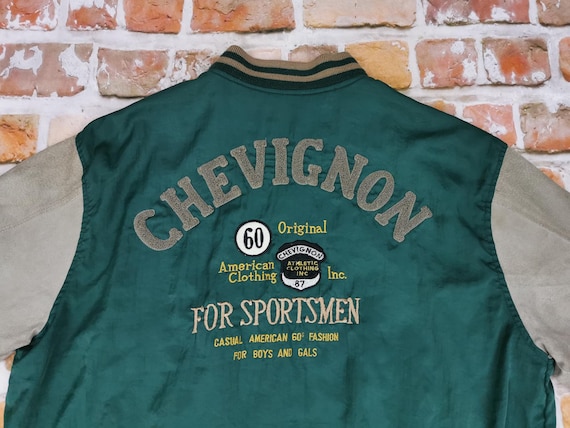 Chevignon Varsity College Jacket Green Beige Vintage Sportsmen