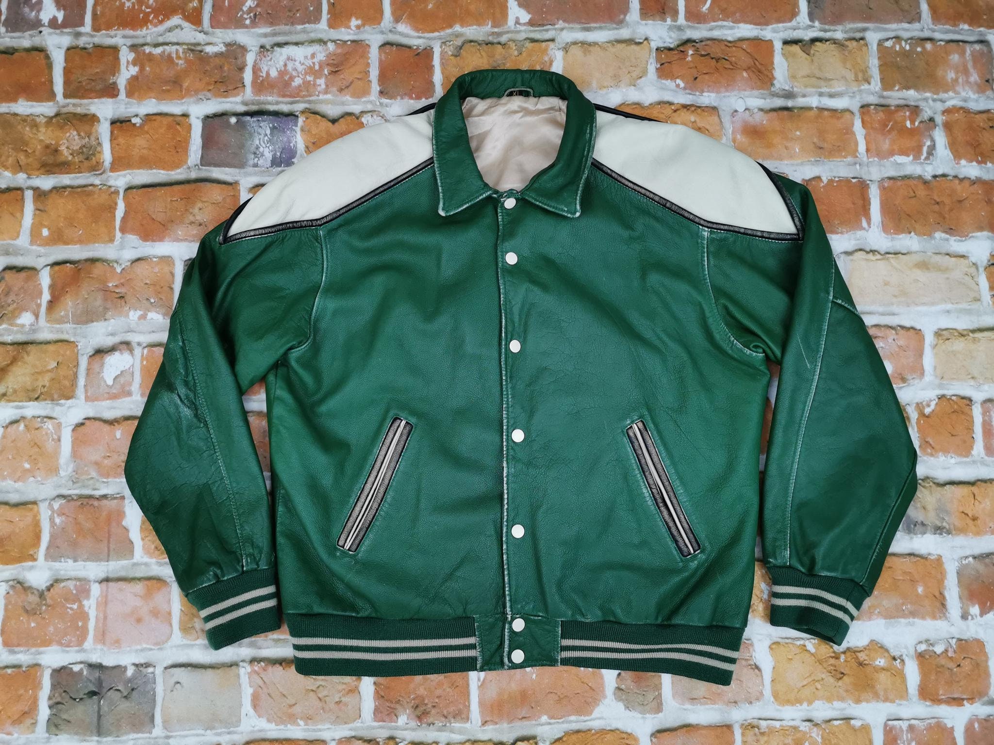 Lee Trevor Usa Vintage Leather Jacket Green Varsity MILWAUKEE 