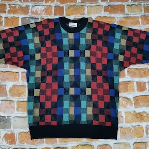 Carlo Colucci Vintage Sweater colorful squares SQUARES casual