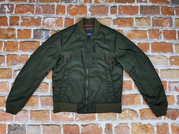 Replay Blue Jeans Brand Ma1 Bomber Jacket Leather Eagle Olive  