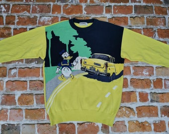 Maglione vintage Iceberg Paperino taxi car walt disney giallo fumetto casual