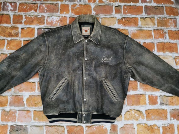 Diesel LDT Vintage Leather Jacket Cursive Concrete Grey Casual - Etsy