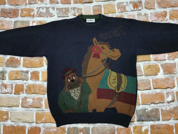 Iceberg Maglione Vintage Bulldog Spike Racing Horse Winner Dog