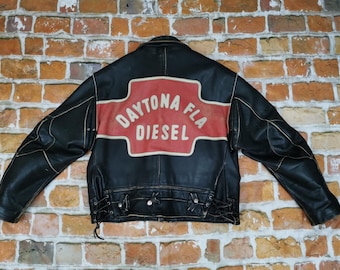 Giacca in pelle vintage da motociclista Diesel DAYTONA FLA Capolavoro nero beachrace moto casual