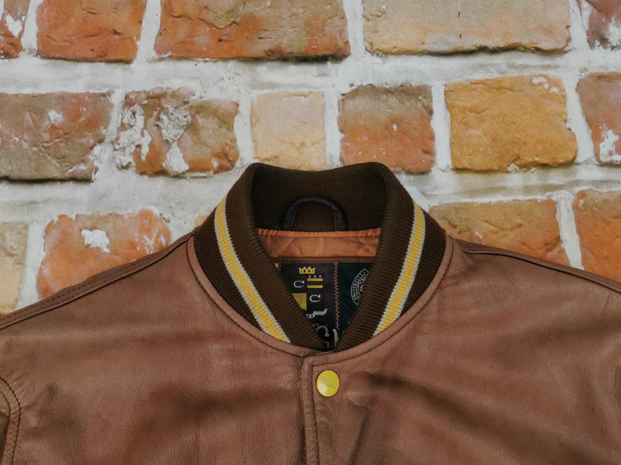 Chevignon Vintage Leather Jacket Flyers Brown Varsity Iowa Chevignon Vintage Leather Jacket Flyers Brown Varsity Iowa