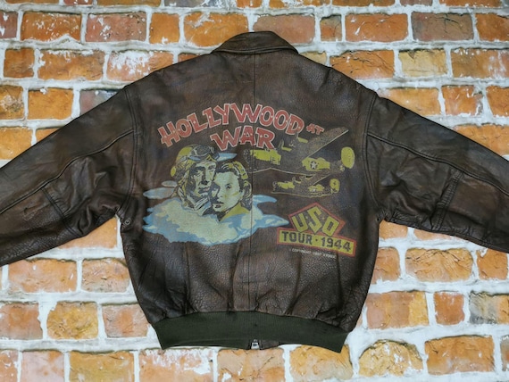 Avirex A2 Vintage Pilot Leather Jacket HOLLYWOOD WAR Usa Tour 1944
