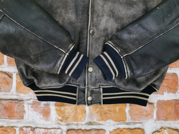 Diesel vintage leather jacket script stone gray c… - image 7