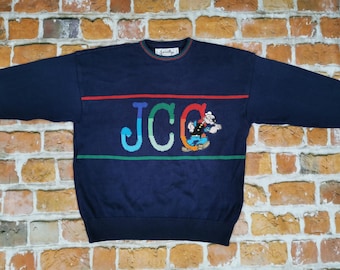 Castelbajac Vintage Sweater Popeye Sailor Rainbow Casual Blue Comic