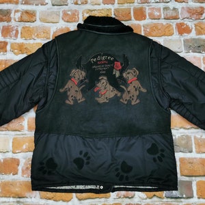 Iceberg Vintage Women&#39;s Winter Jacket Coat PEDIGREE Dogs Puppies Black Leather Casual