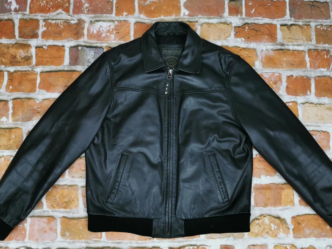 Chevignon Vintage Leather Jacket AUTO BODY CUSTOM Black Casual - Etsy