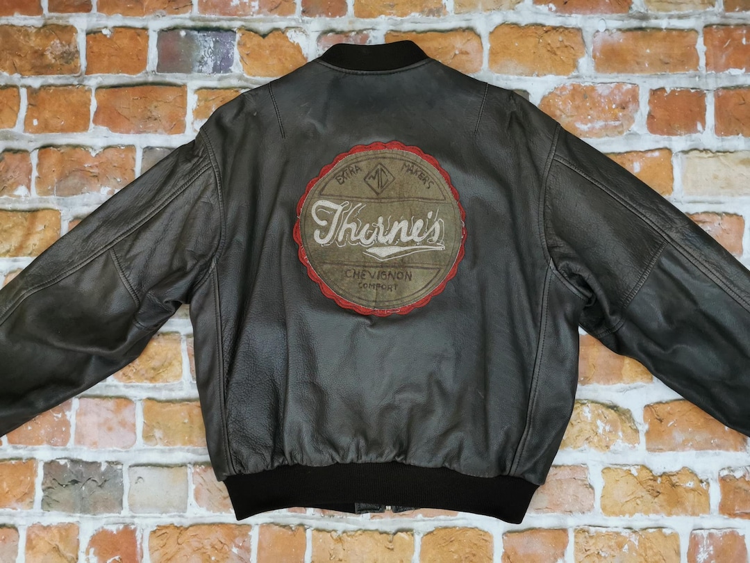 Chevignon Vintage Bomber Leather Jacket Thornes Brown Casual - Etsy