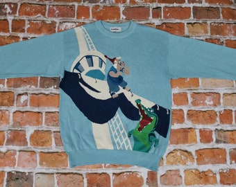 Iceberg Sweater Vintage Peter Pan CROCODILE TICK TACK dwarf ship walt disney light blue Casual