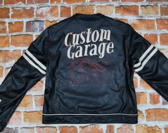 Chaqueta de cuero Replay Blue Jeans CUSTOM GARAGE DRAG Racer Biker