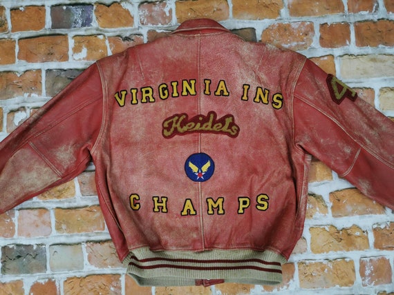 Avirex Usa Varsity Leather Jacket Red Vintage VIRGINIA INC - Etsy