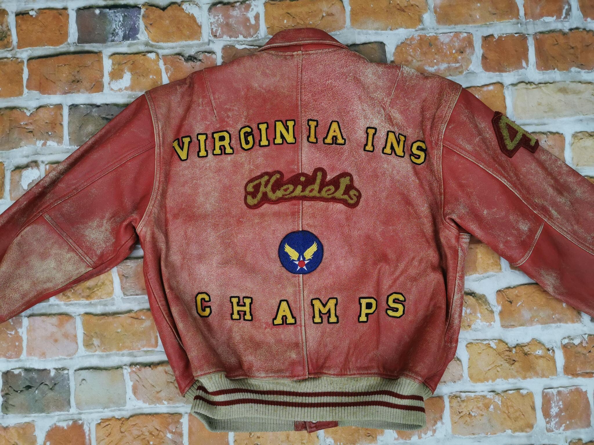 Avirex USA Varsity Leather Jacket Red Vintage Virginia Inc Champs Casual